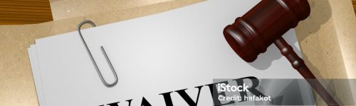 Render illustration of WAIVER title on Legal Documents. Legal concept.